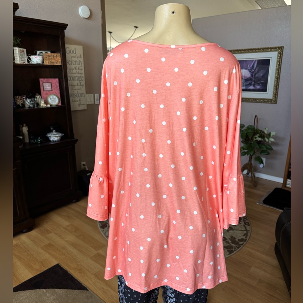 BloomChic Coral Pink Polka Dot Tunic - Picture 2 of 10